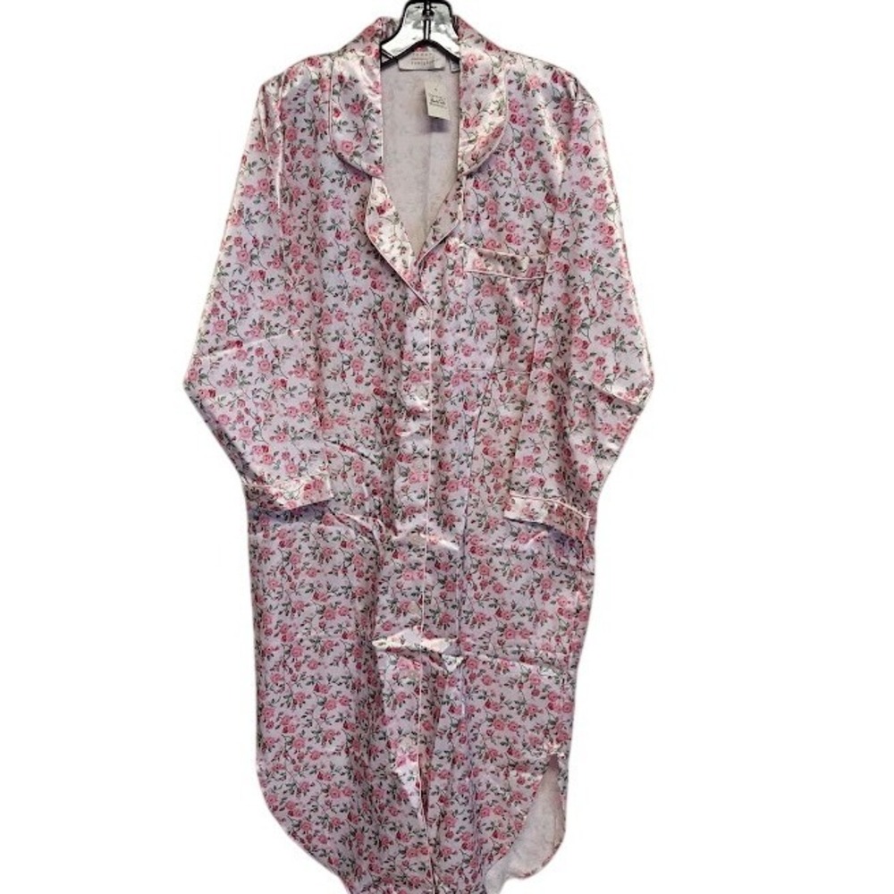 Vintage Pink Floral Housecoat Women Button‎ Front Robe Duster Cottagecore Lounge